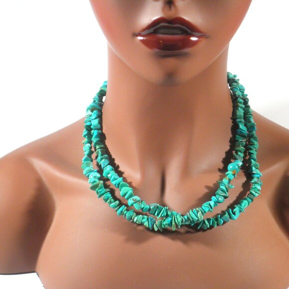 Vintage Relios Pollack Turquoise Bead Sterling Silver Double-strand Necklace - Picture 2 of 4